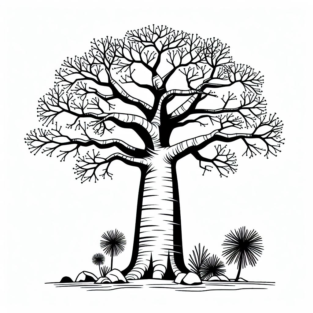 A black and white drawing of a tree 4