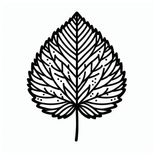 A black and white drawing of a leaf