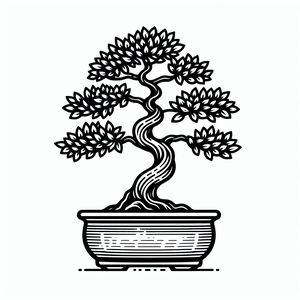 Bản vẽ đen trắng của cây bonsai 2