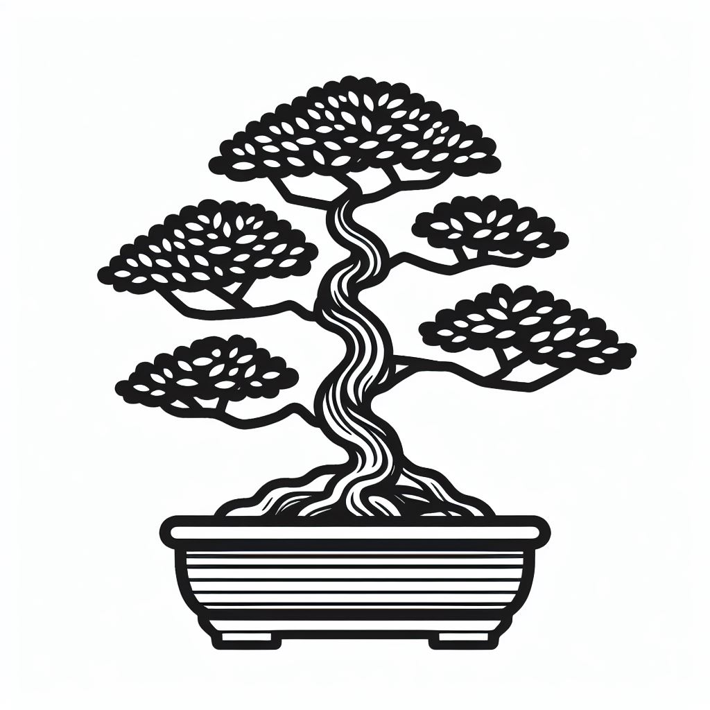 A black and white drawing of a bonsai tree 4