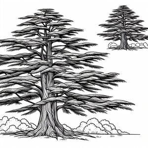 A black and white drawing of a tree