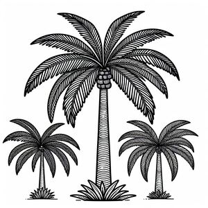 A black and white drawing of a palm tree 3