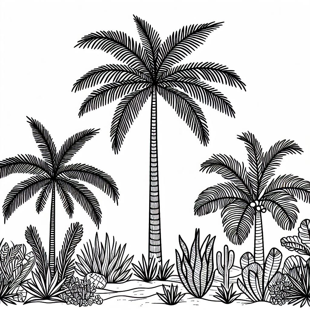 A black and white drawing of a palm tree 4