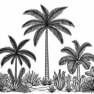 A black and white drawing of a palm tree 4