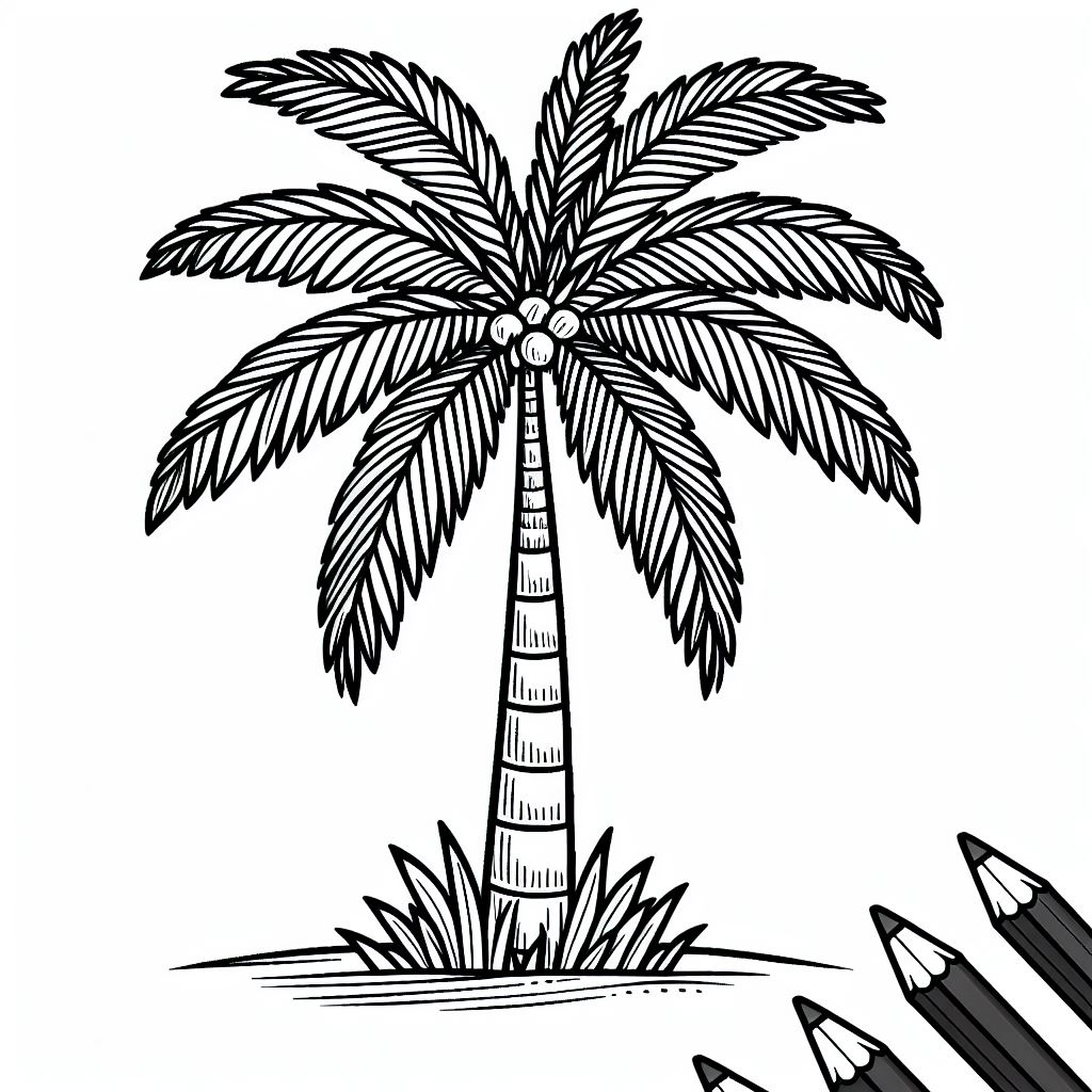 A drawing of a palm tree with pencils