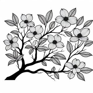 A black and white drawing of a tree with flowers 2