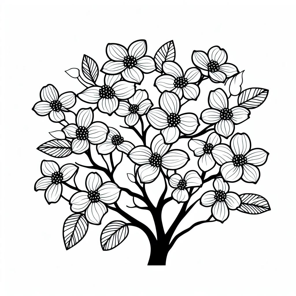 A black and white drawing of a tree with flowers 4