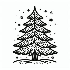 A black and white drawing of a christmas tree