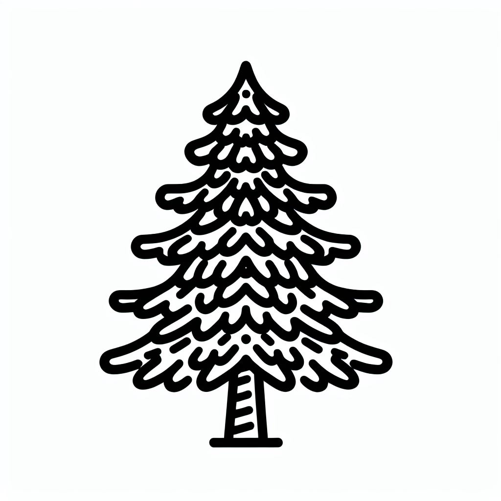 A black and white drawing of a pine tree