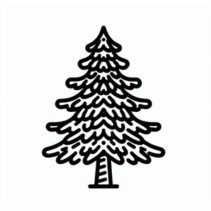 A black and white drawing of a pine tree