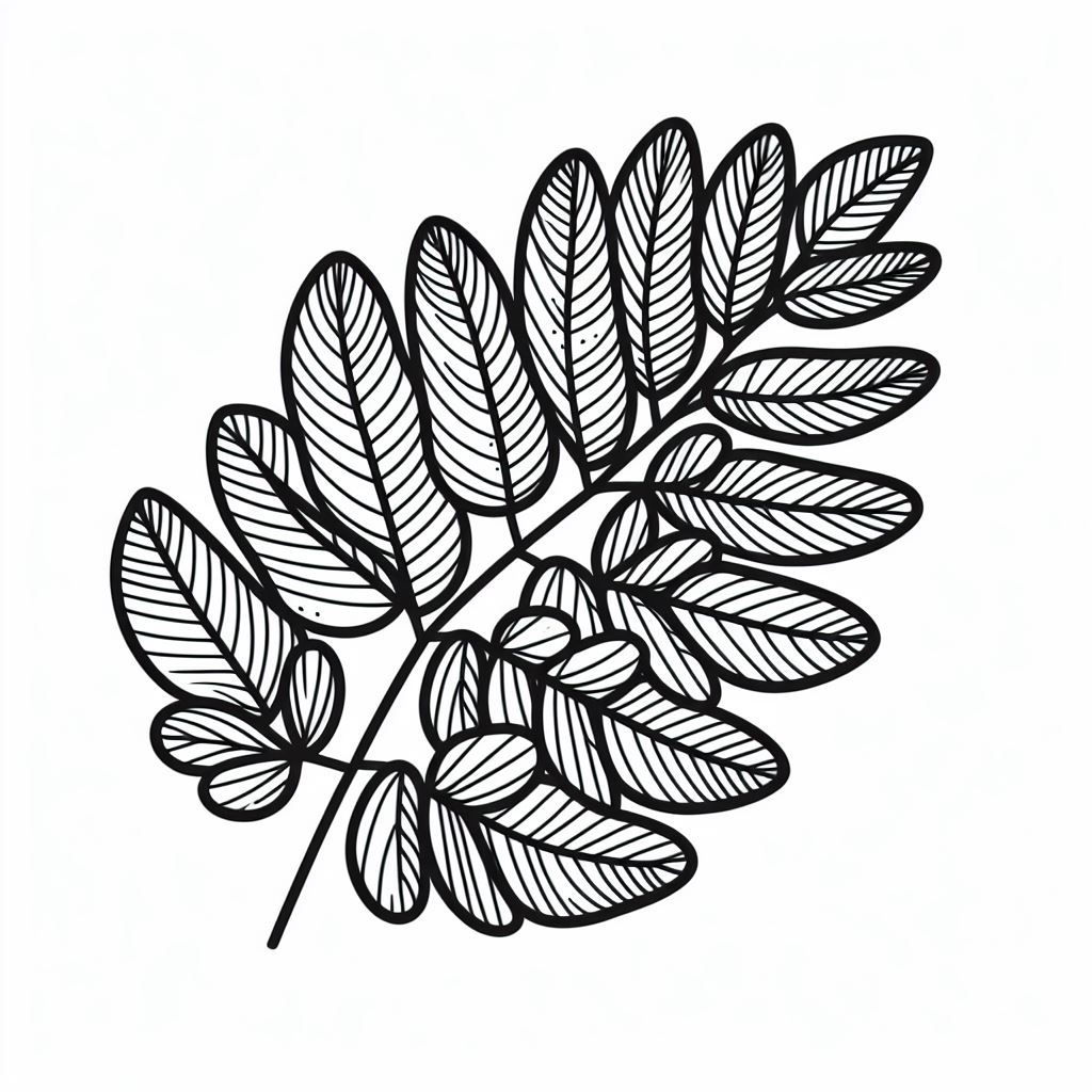 A black and white drawing of a leaf