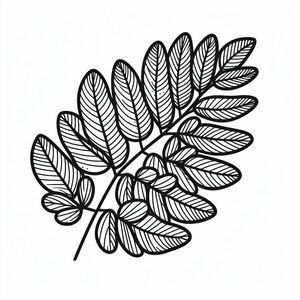 A black and white drawing of a leaf