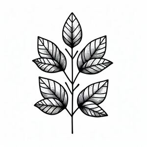 A black and white drawing of a leaf