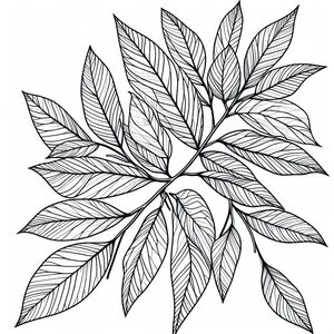 A black and white drawing of leaves