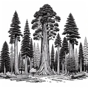 A black and white drawing of a forest 3