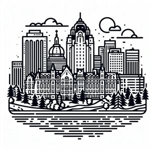 A black and white drawing of a city 2