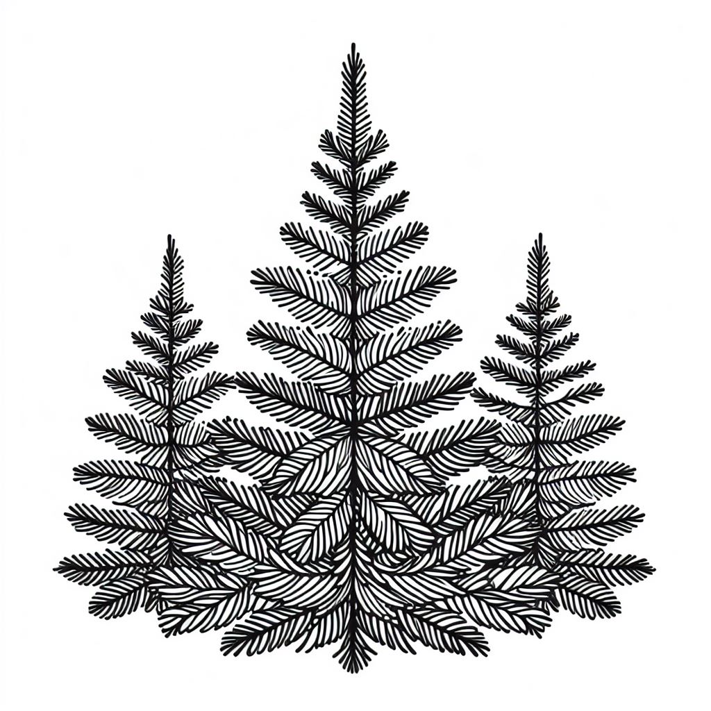 A black and white drawing of a pine tree 3