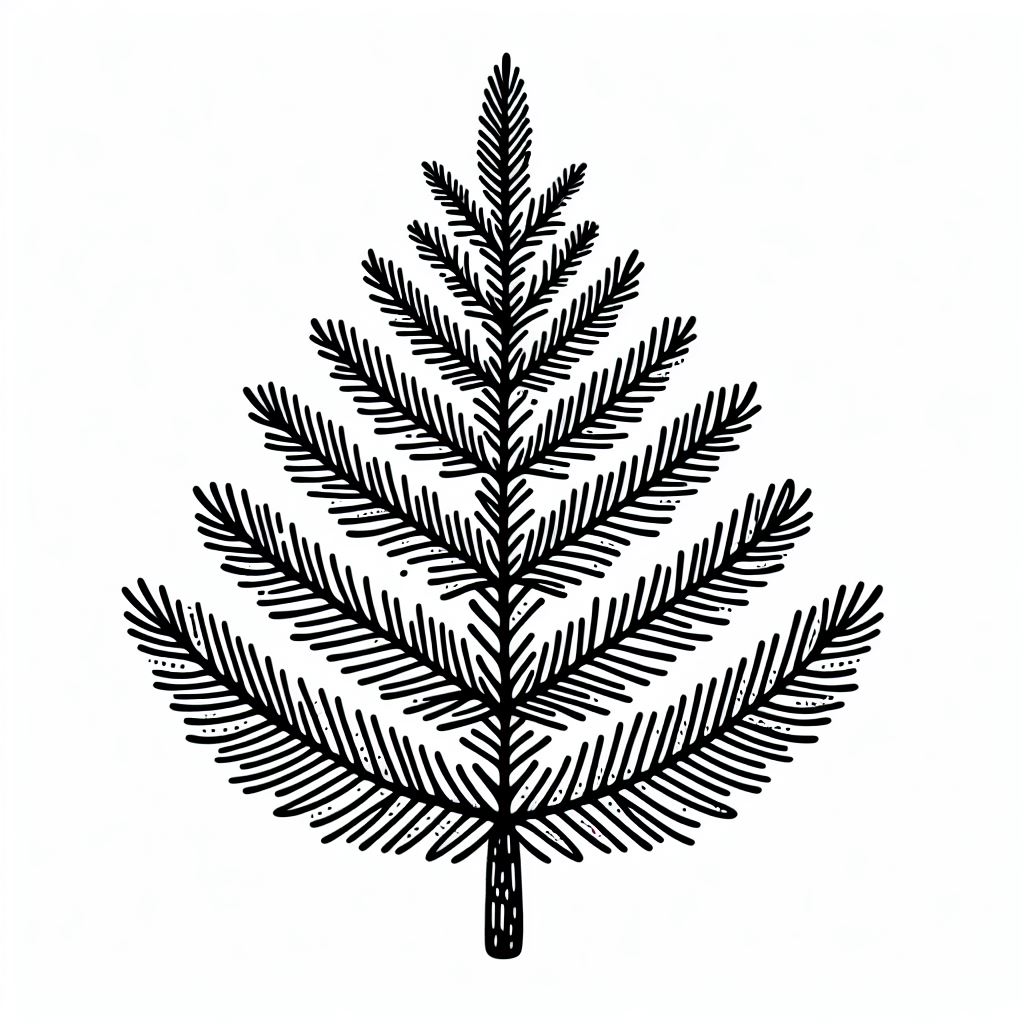 A black and white drawing of a pine tree