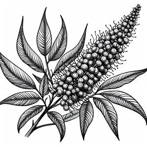 A black and white drawing of a flower