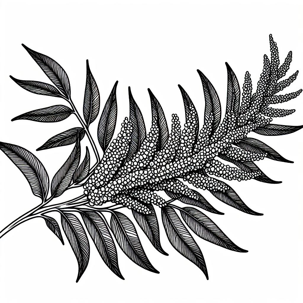 A black and white drawing of a leaf