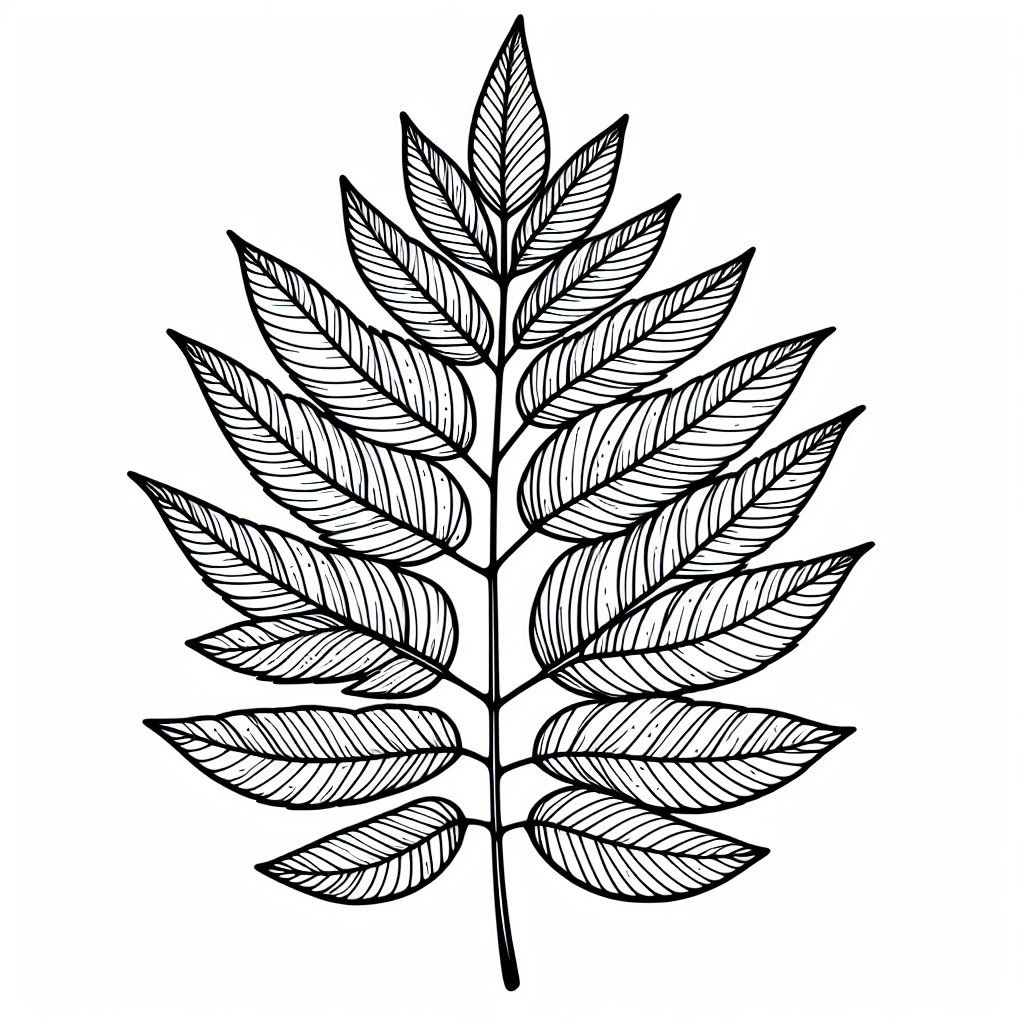 A black and white drawing of a leaf