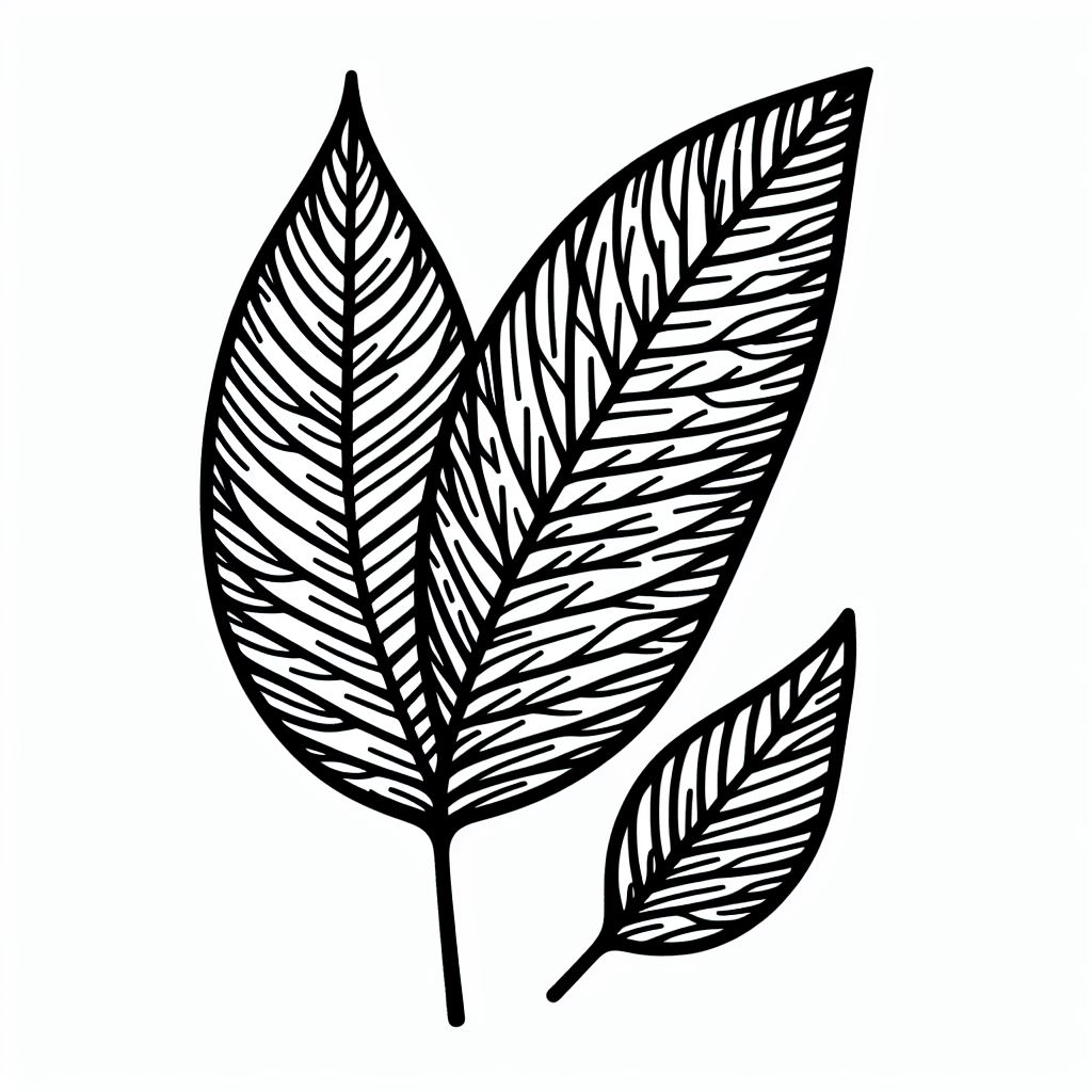 A black and white drawing of a leaf