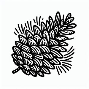 A black and white drawing of a pine cone