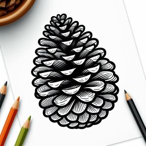 A drawing of a pine cone on a sheet of paper