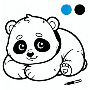 A black and white drawing of a panda bear