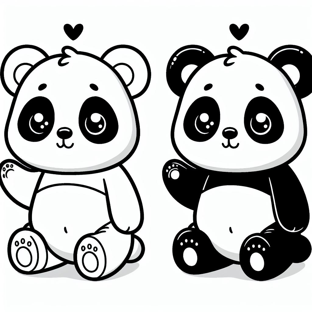 A black and white panda bear sitting next to each other