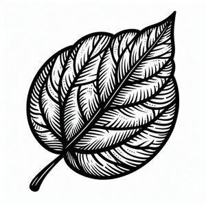 A black and white drawing of a leaf