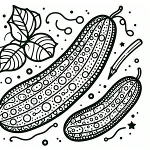 A black and white drawing of two cucumbers