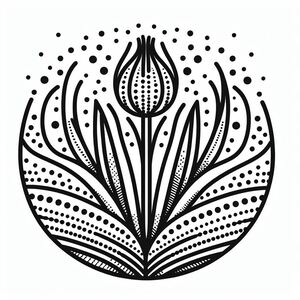 A black and white drawing of a flower