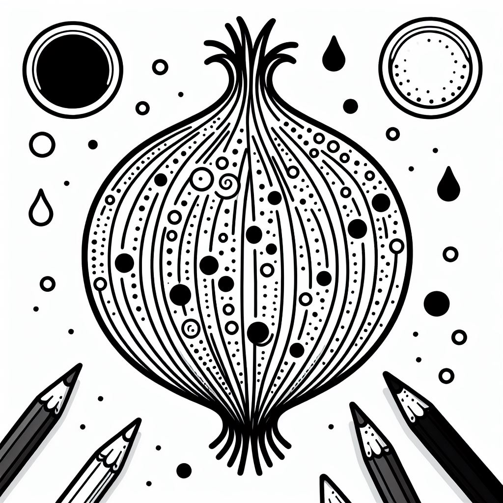 A black and white drawing of a onion