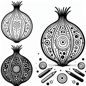 A black and white drawing of a pomegranate