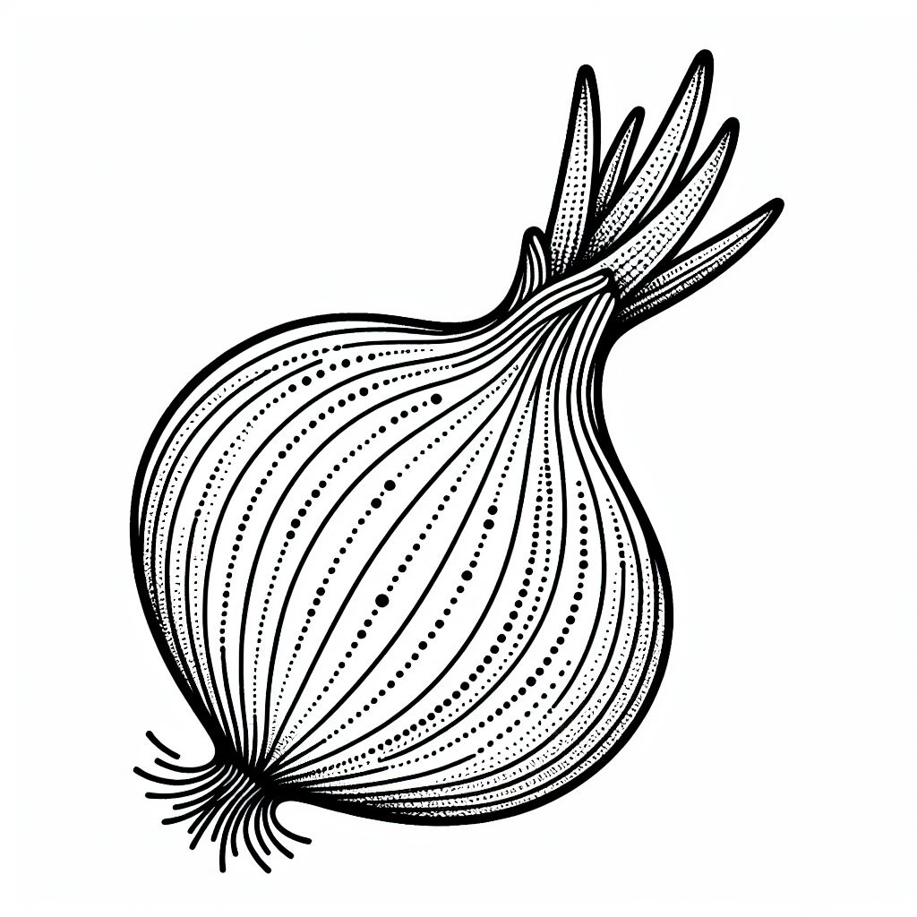 A black and white drawing of an onion