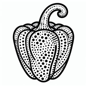 A black and white drawing of a bell pepper