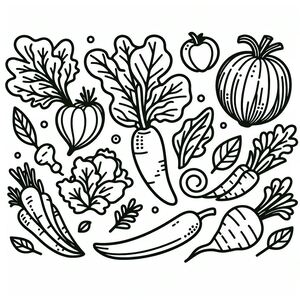 A black and white drawing of vegetables 3