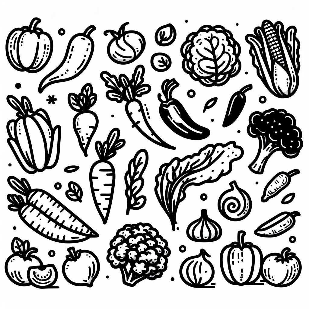 A black and white drawing of vegetables 4