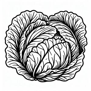 A black and white drawing of a cabbage 2