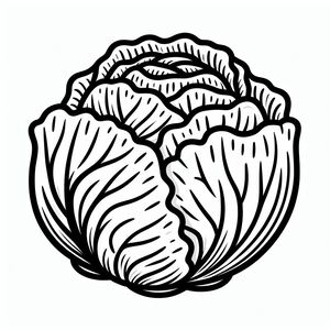 A black and white drawing of a cabbage