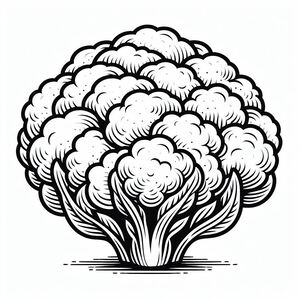 A black and white drawing of a broccoli plant