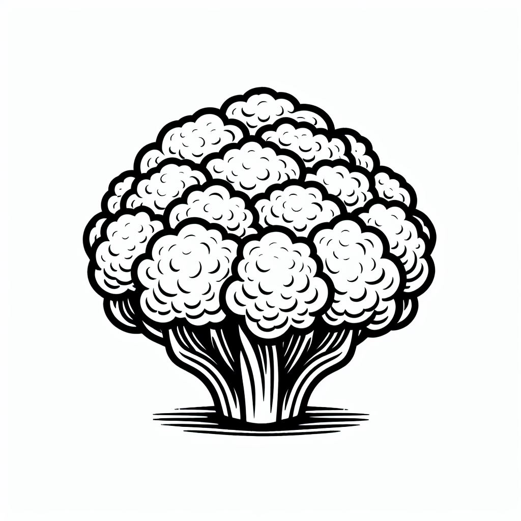 A black and white drawing of a broccoli