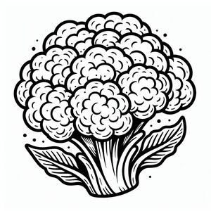 A black and white drawing of a bunch of broccoli