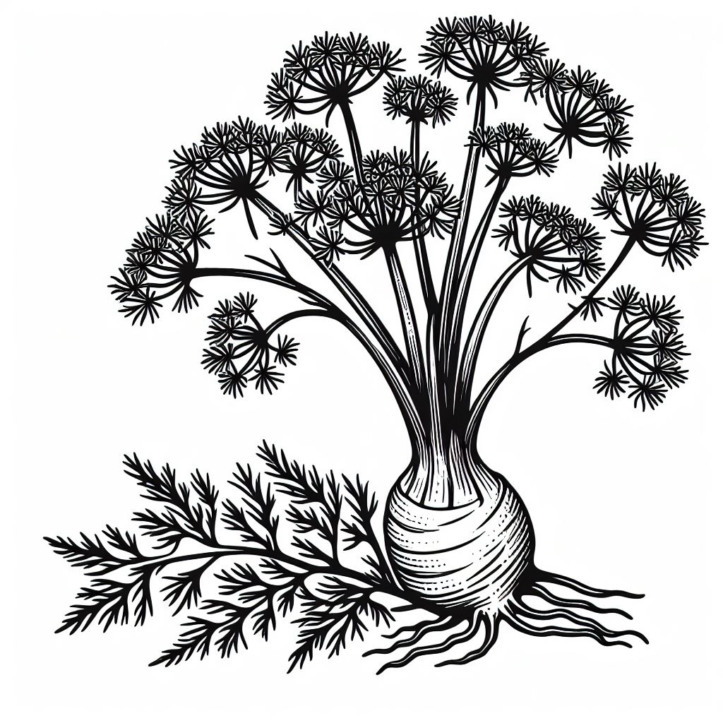 A black and white drawing of a vase with flowers