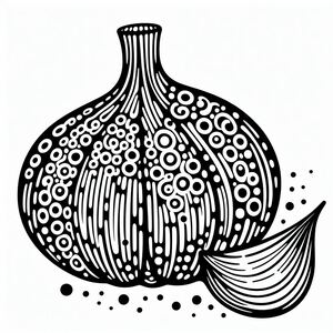 A black and white drawing of a onion