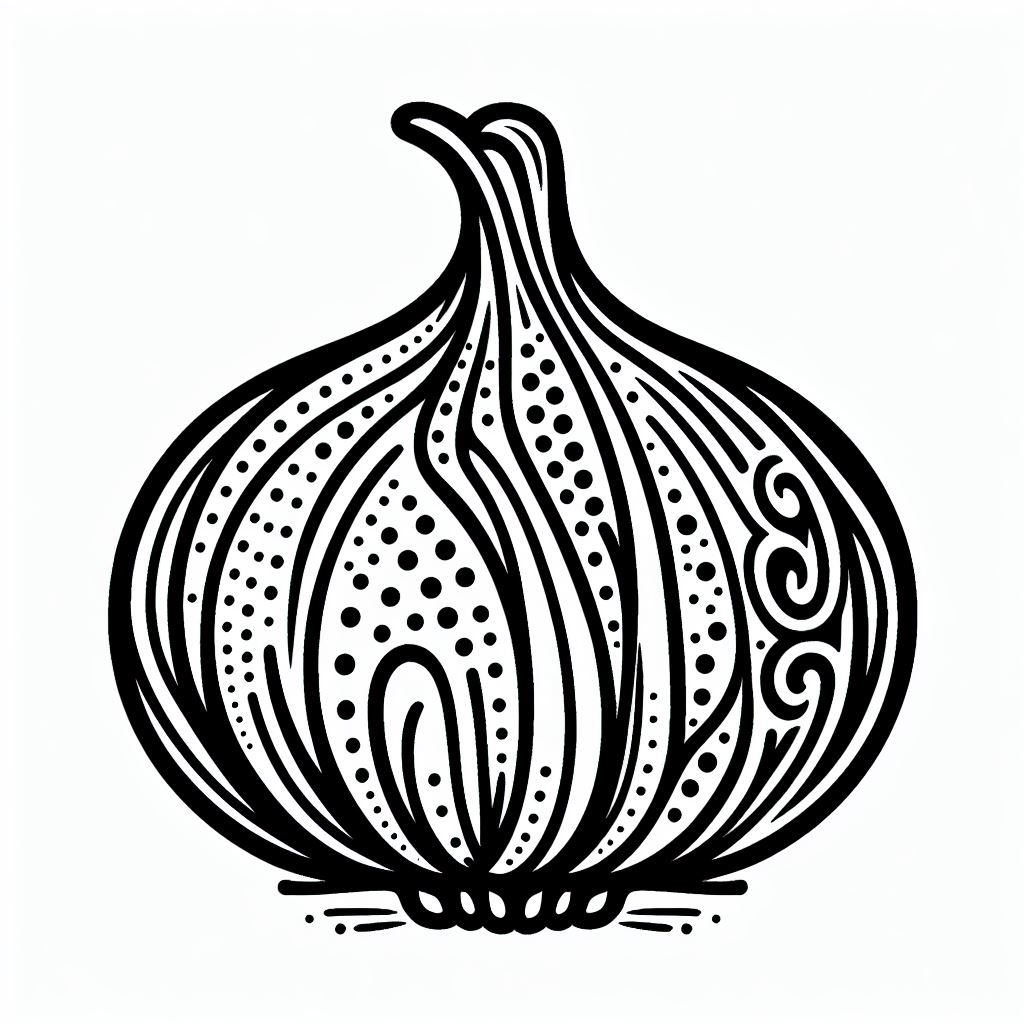 A black and white drawing of an onion 3