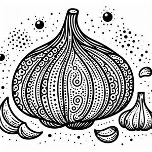 A black and white drawing of an onion