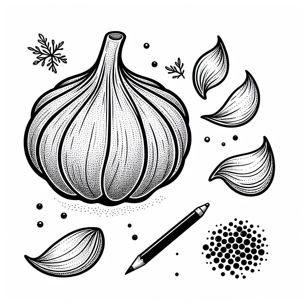 A black and white drawing of garlic