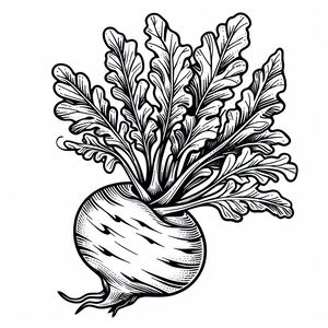 A black and white drawing of a radish